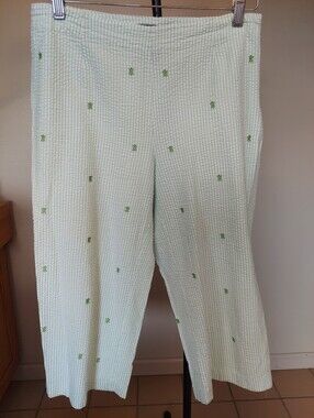 Good Clothes Lt Green & White Cotton Crop Pants Stretch Womens Sz 10 Turtles